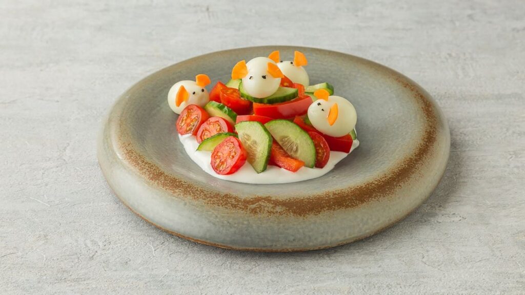 Vegetable Salad with Quail-egg " Mice"