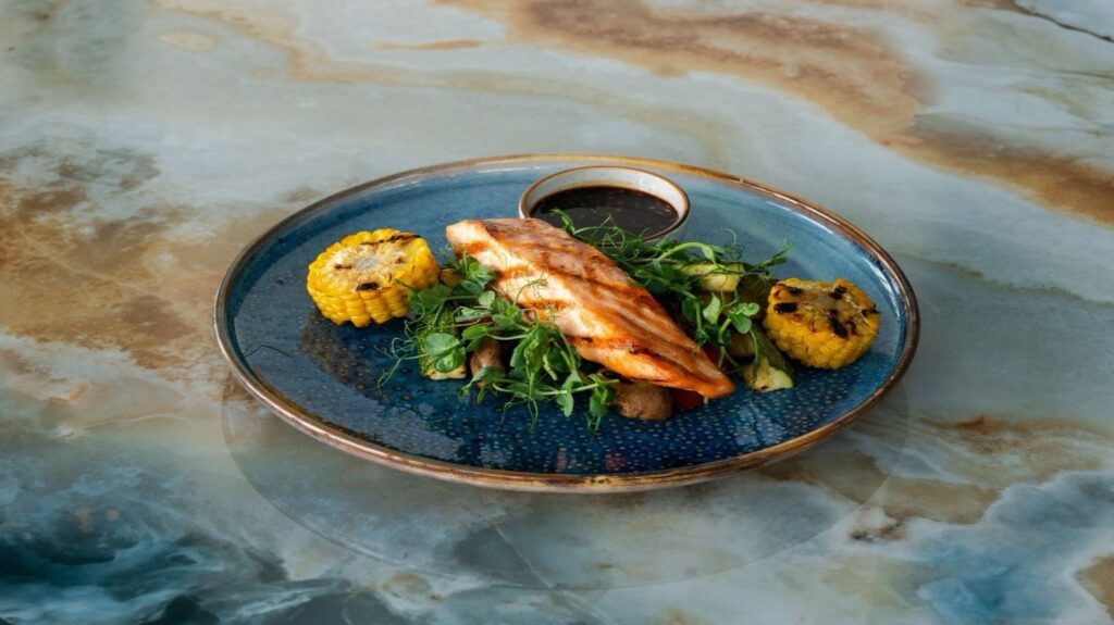 Grilled salmon steak