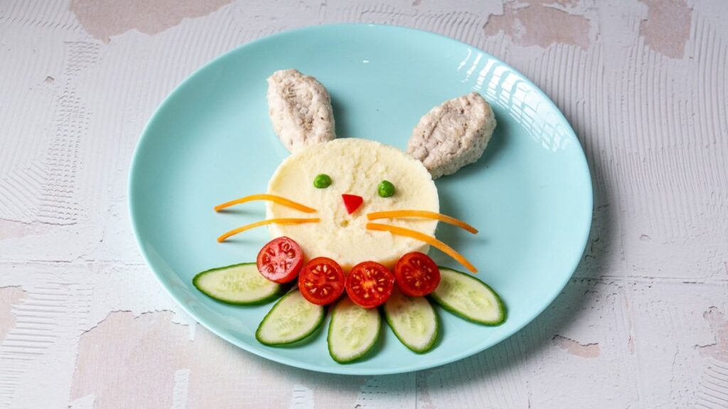 Chicken Meatballs with Mashed Potatoes, Cherry Tomatoes and Cucumber
