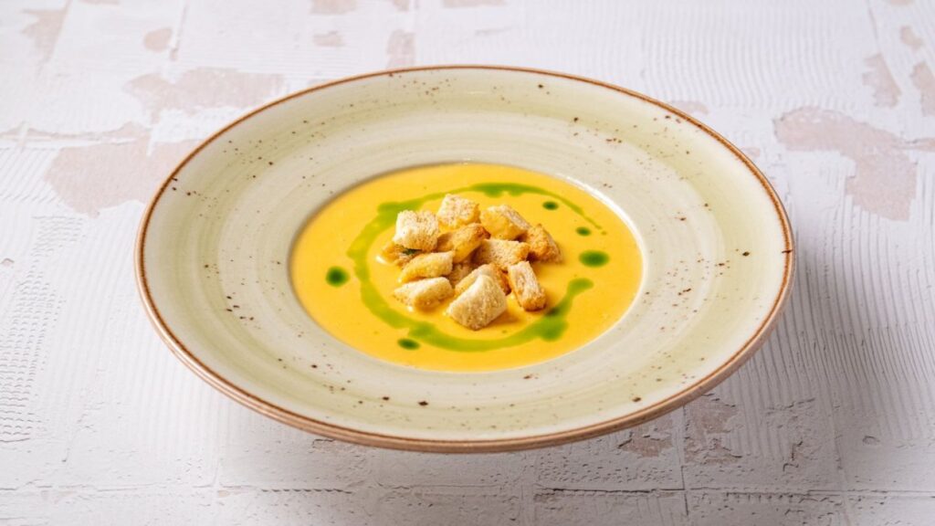 Cheese Soup with Garlic Croutons